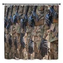 Army Parade Armed Soldiers In Camouflage Military Uniform Bath Decor 83645913