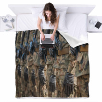 Army Parade Armed Soldiers In Camouflage Military Uniform Blankets 83645913