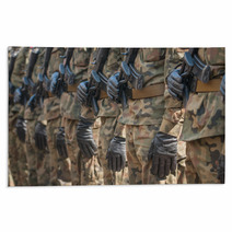 Army Parade Armed Soldiers In Camouflage Military Uniform Rugs 83645913