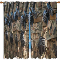 Army Parade Armed Soldiers In Camouflage Military Uniform Window Curtains 83645913