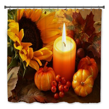 Arrangement Of Sunflower, Candle And Autumn Decorations Bath Decor 54141477