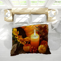 Arrangement Of Sunflower, Candle And Autumn Decorations Bedding 54141477