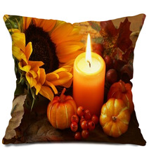 Arrangement Of Sunflower, Candle And Autumn Decorations Pillows 54141477