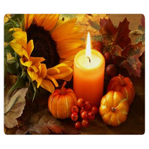 Arrangement Of Sunflower, Candle And Autumn Decorations Rugs 54141477