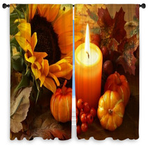 Arrangement Of Sunflower, Candle And Autumn Decorations Window Curtains 54141477