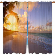 Art Beautiful Sunrise Over The Tropical Beach Window Curtains 62576466