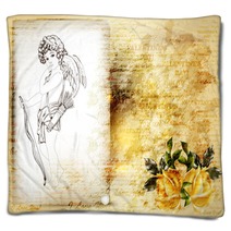 Art Grunge Valentine Greeting Card With Hand Drawn Angel Symbol Blankets 48149559