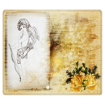 Art Grunge Valentine Greeting Card With Hand Drawn Angel Symbol Rugs 48149559