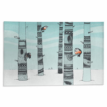 Artsy Snowy Forest With Birds And Trees Rugs 58624161