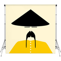 Asian Man Wearing Traditional Conical Hat Backdrops 56629877