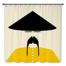 Asian Man Wearing Traditional Conical Hat Bath Decor 56629877