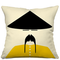 Asian Man Wearing Traditional Conical Hat Pillows 56629877