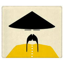 Asian Man Wearing Traditional Conical Hat Rugs 56629877