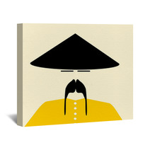 Asian Man Wearing Traditional Conical Hat Wall Art 56629877
