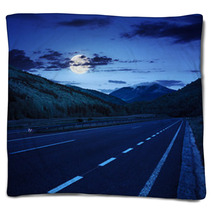 Asphalt Road In Mountains At Night Blankets 67347917
