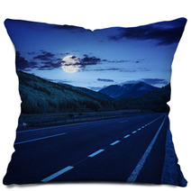 Asphalt Road In Mountains At Night Pillows 67347917