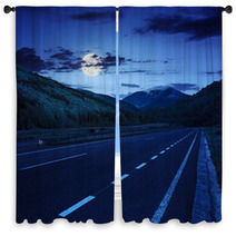 Asphalt Road In Mountains At Night Window Curtains 67347917