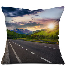 Asphalt Road In Mountains At Sunset Pillows 67347786