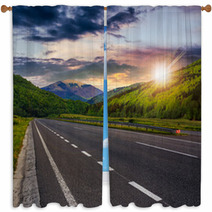 Asphalt Road In Mountains At Sunset Window Curtains 67347786
