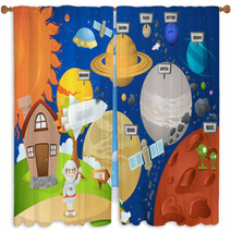 Astronaut And Planet System Window Curtains 53054756