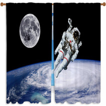 Astronaut Earth Moon Space Window Curtains 67777889