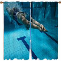 Athlete At The Swimming Pool Underwater Photo Window Curtains 78049772