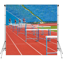 Athletes Race With Obstacles Backdrops 65520424