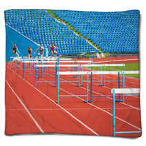 Athletes Race With Obstacles Blankets 65520424