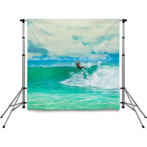 Athletic Surfer With Board Backdrops 67795558