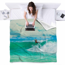 Athletic Surfer With Board Blankets 67795558