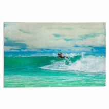 Athletic Surfer With Board Rugs 67795558