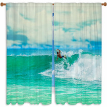 Athletic Surfer With Board Window Curtains 67795558