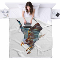 Attacking Eagle On A White Background Blankets 119214009