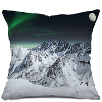 Aurora And Moon In Mountains Pillows 44204321