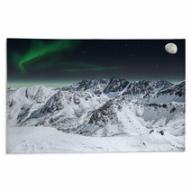 Aurora And Moon In Mountains Rugs 44204321
