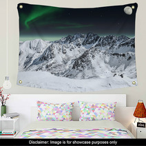 Aurora And Moon In Mountains Wall Art 44204321