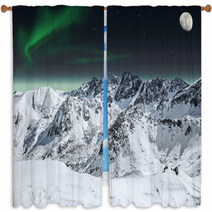 Aurora And Moon In Mountains Window Curtains 44204321