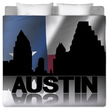 Austin Skyline And Text Reflected Texan Flag Illustration Bedding 58244432