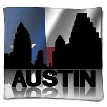 Austin Skyline And Text Reflected Texan Flag Illustration Blankets 58244432