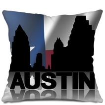 Austin Skyline And Text Reflected Texan Flag Illustration Pillows 58244432