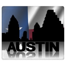Austin Skyline And Text Reflected Texan Flag Illustration Rugs 58244432