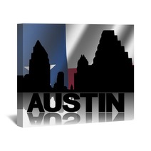 Austin Skyline And Text Reflected Texan Flag Illustration Wall Art 58244432