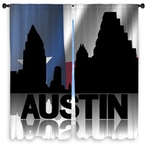 Austin Skyline And Text Reflected Texan Flag Illustration Window Curtains 58244432