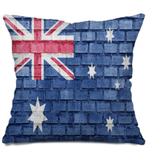 Australia Flag On A Brick Wall Pillows 45544548
