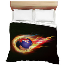 Australia Flag With Flying Soccer Ball On Fire Isolated Bedding 64999027