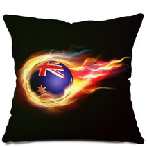 Australia Flag With Flying Soccer Ball On Fire Isolated Pillows 64999027