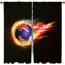 Australia Flag With Flying Soccer Ball On Fire Isolated Window Curtains 64999027