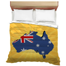 Australia Map Flag On Sunburst Illustration Bedding 61410343