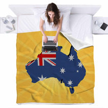 Australia Map Flag On Sunburst Illustration Blankets 61410343