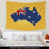 Australia Map Flag On Sunburst Illustration Wall Art 61410343